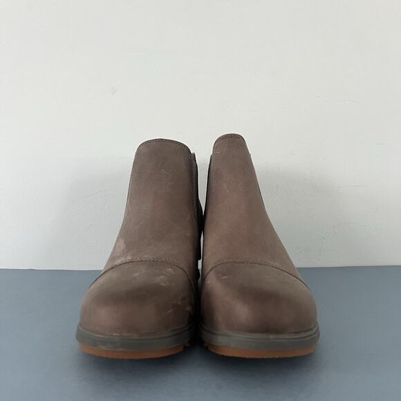 NWT Sorel Evie Quarry Gray Gum II Waterproof Leather Wedge Boots - Picture 3 of 11